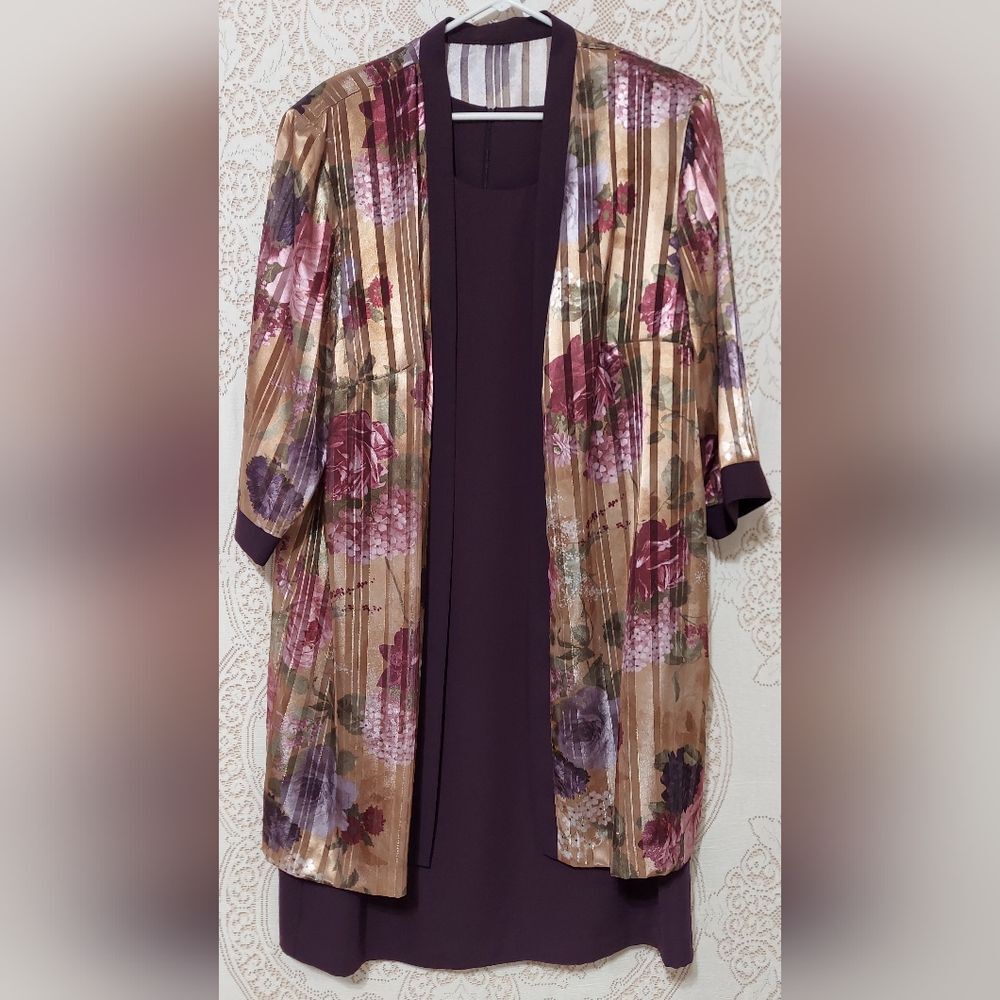 Beautiful purple floral iridescent jacket tank dress. No tag, check measurements